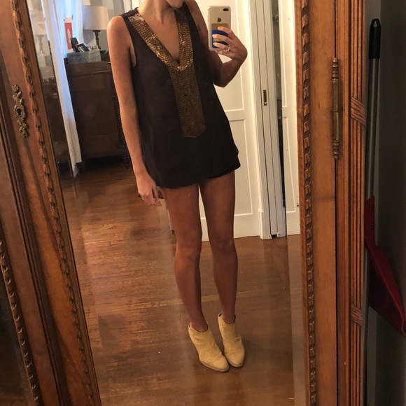 Aqua luxe blouse- beaded sleeveless high low - Picture 2 of 6